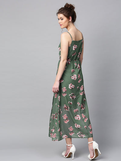 Floral Printed Maxi Dress - Green (4592064331834)