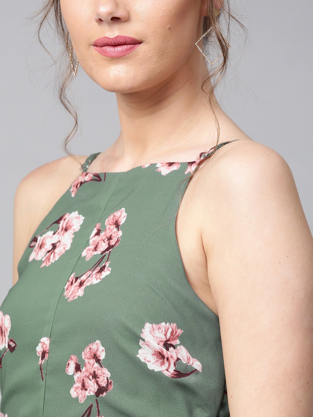 Floral Printed Maxi Dress - Green (4592064331834)