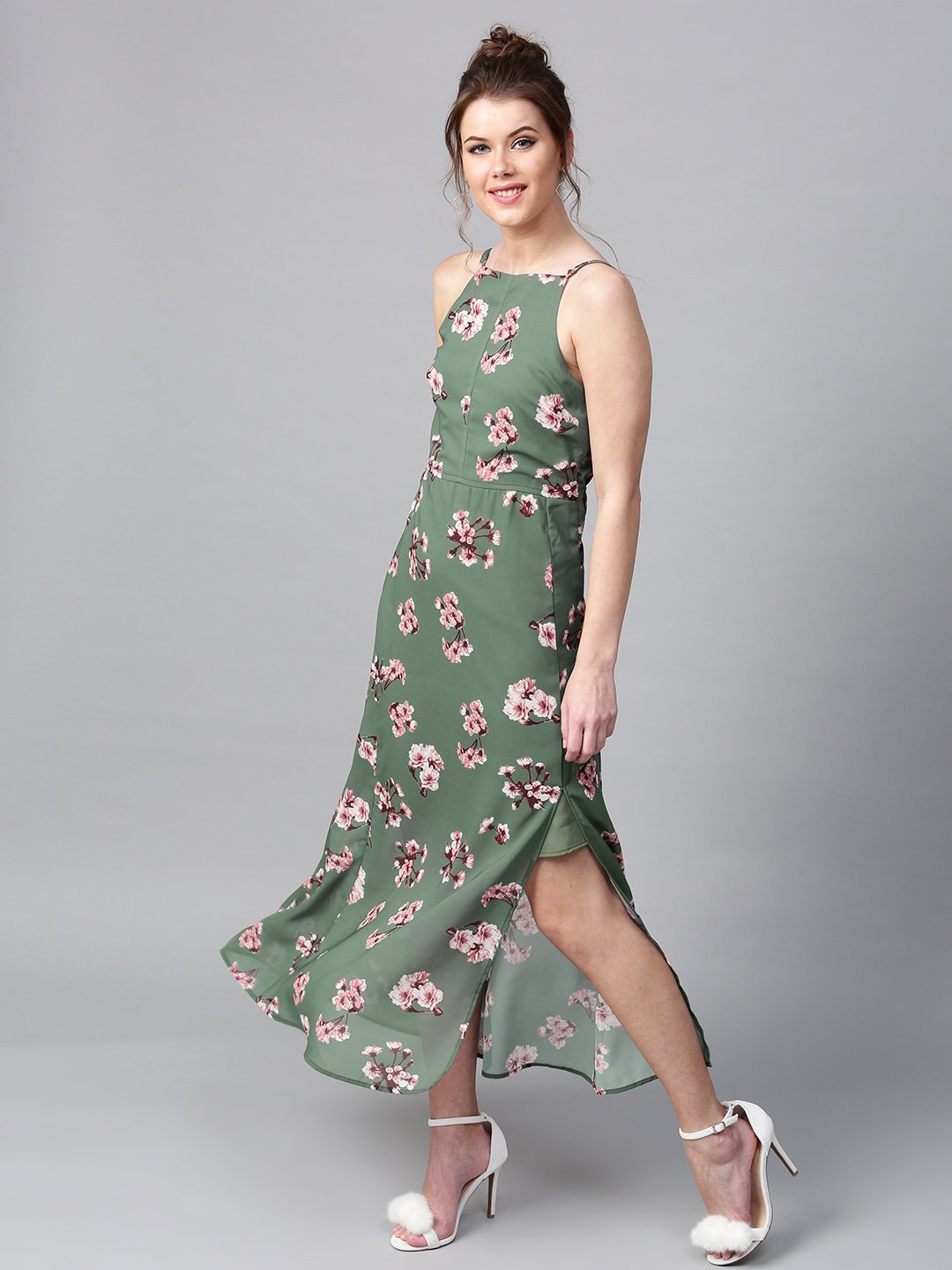 Floral Printed Maxi Dress - Green (4592064331834)