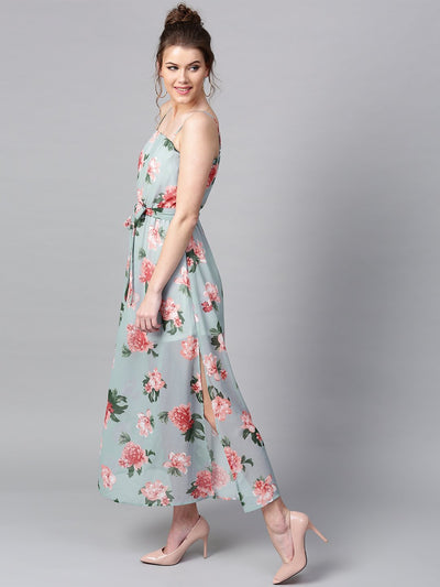 Floral Printed Maxi Dress - Grey (4592064954426)