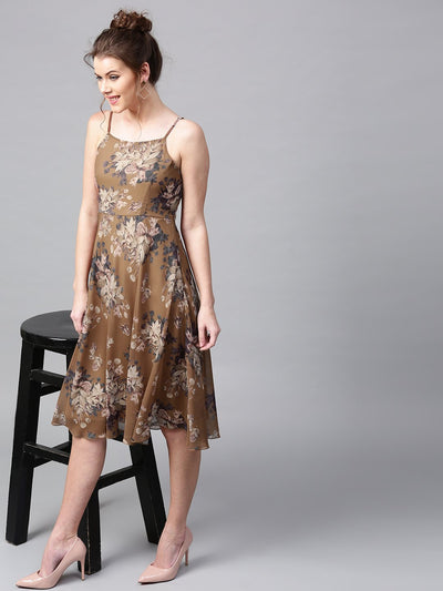 Floral Printed Maxi Dress - Brown (4592064725050)