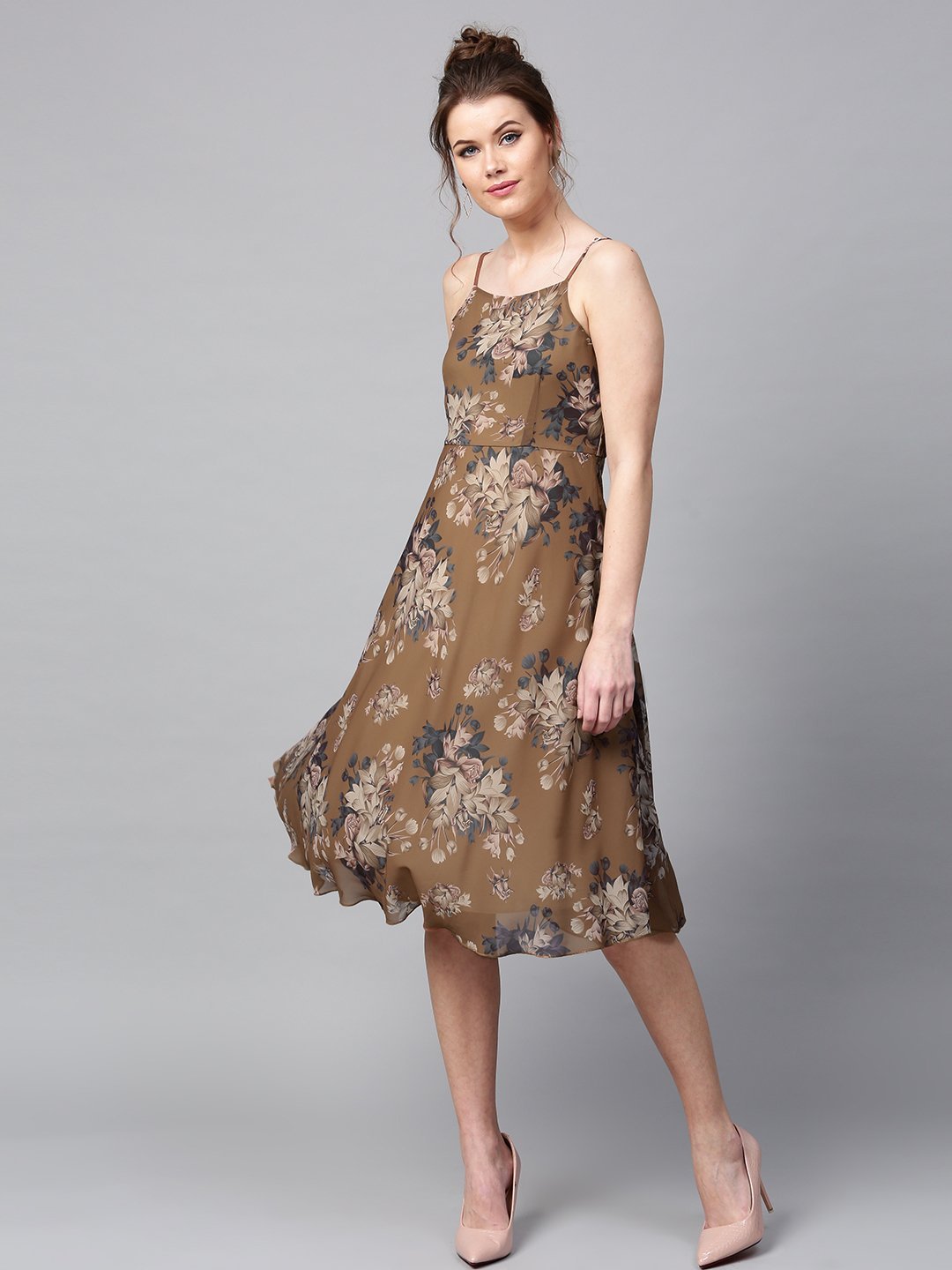 Floral Printed Maxi Dress - Brown (4592064725050)