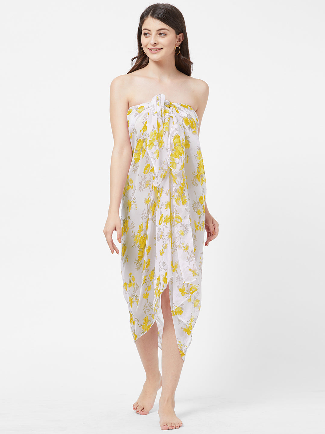 White & Yellow Floral Printed Sarong (4386912108602)