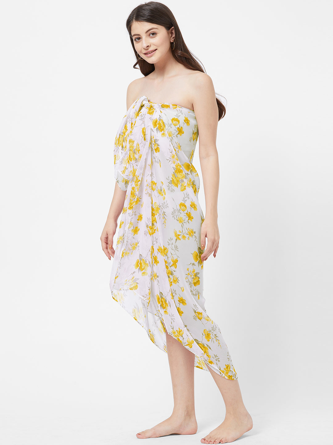White & Yellow Floral Printed Sarong (4386912108602)