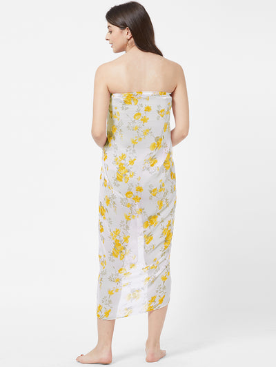 White & Yellow Floral Printed Sarong (4386912108602)