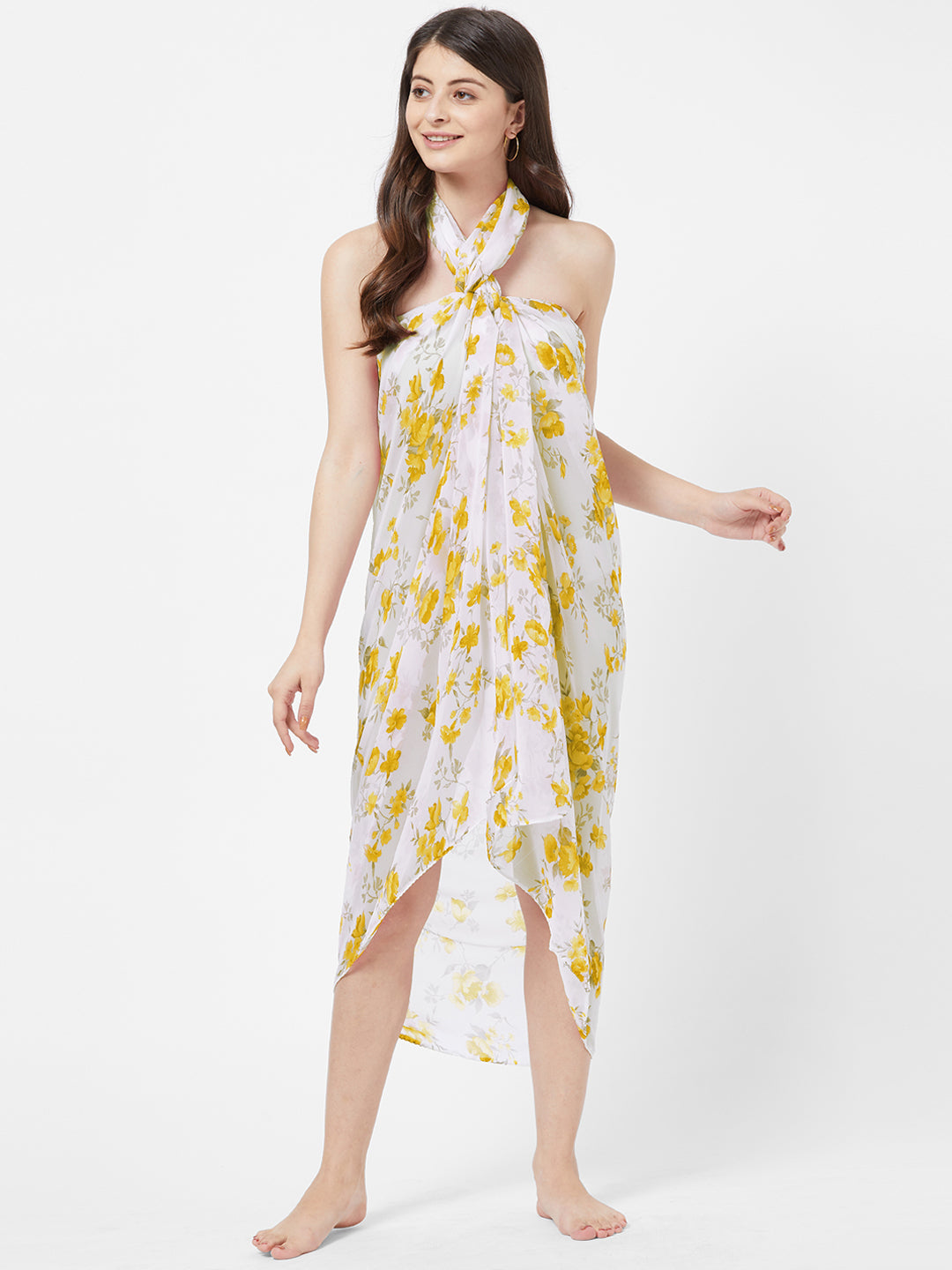 White & Yellow Floral Printed Sarong (4386912108602)